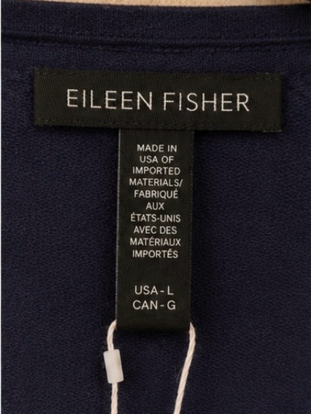 Eileen Fisher Ink Blue Boxy Boat Neck Top Lyocell Organic Cotton Large - Picture 4 of 9